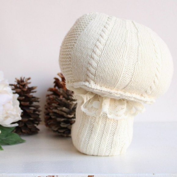 Knit Sweater Toadstool with Vintage Lace and Toadstools, Upcycled, Cottage - Picture 5 of 10